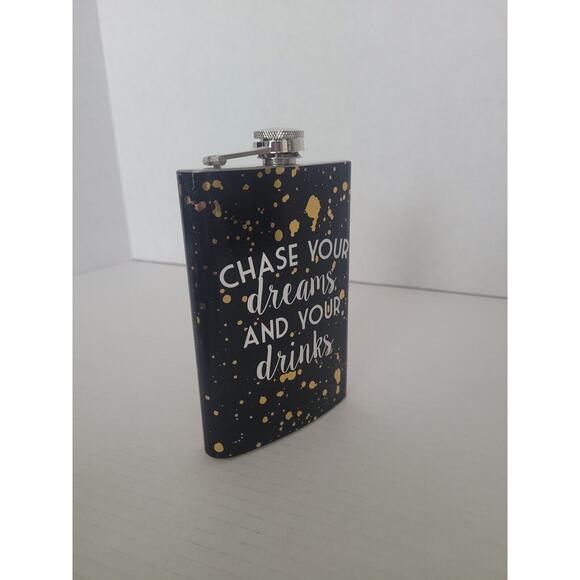 Chase your Dreams & Your Drinks Stainless Steel 8 fl. Oz Black New - Picture 3 of 3